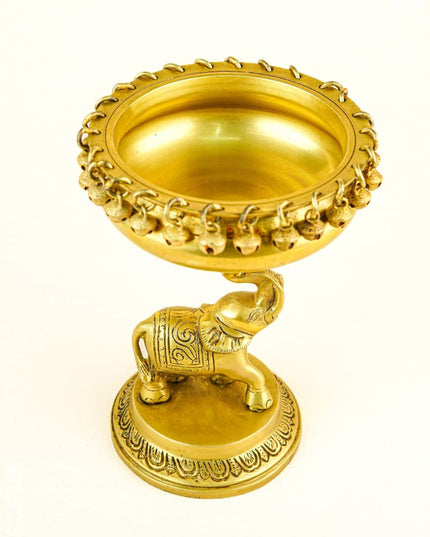 Brass Elephant with Urli - 9 inch - WL5356 - Brass Urli