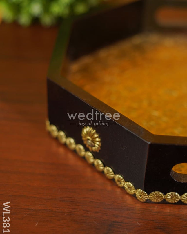 Brass Fitted Hexagon Shape Tray - 11 Inch Wl3815 Wooden Trays