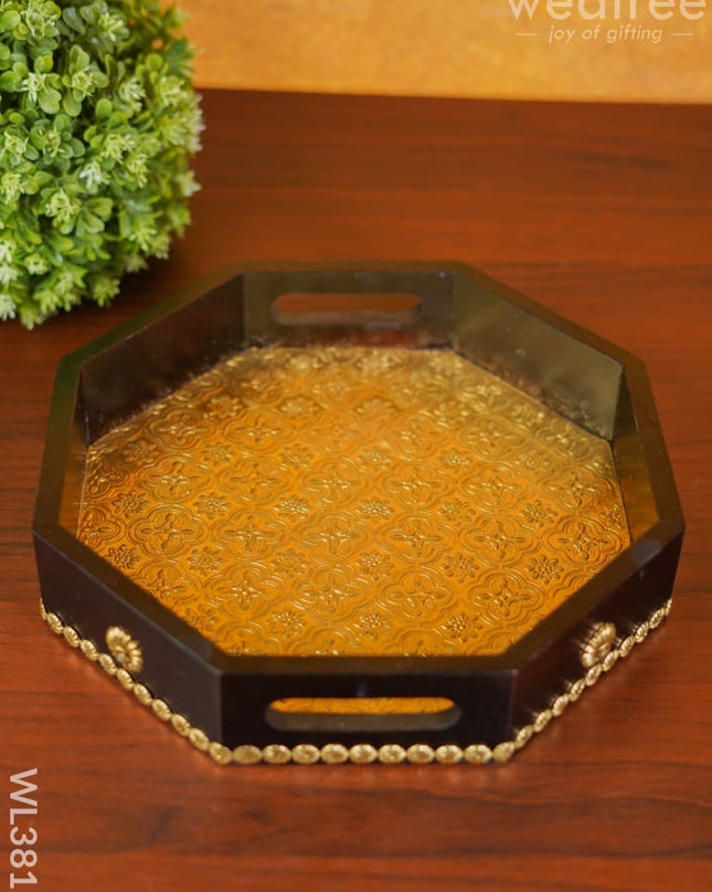 Brass Fitted Hexagon Shape Tray - 11 Inch Wl3815 Wooden Trays