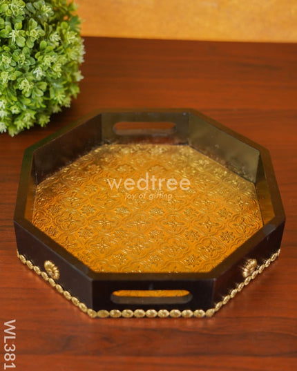 Brass Fitted Hexagon Shape Tray - 11 Inch Wl3815 Wooden Trays