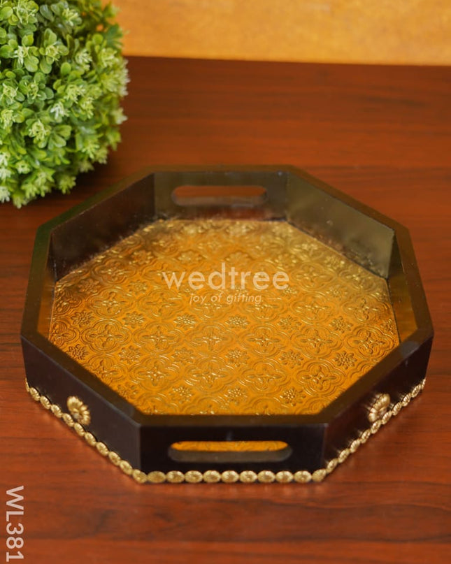 Brass Fitted Hexagon Shape Tray - 11 Inch Wl3815 Wooden Trays