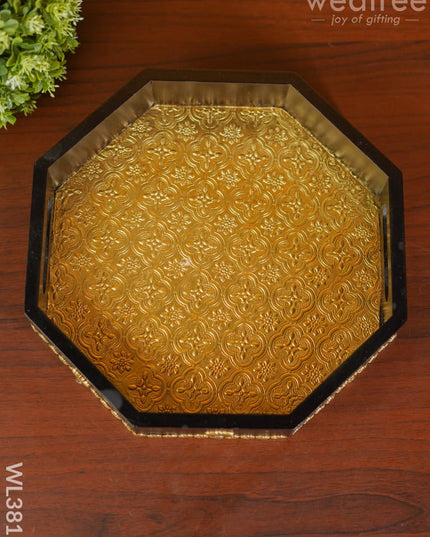 Brass Fitted Hexagon Shape Tray - 11 Inch Wl3815 Wooden Trays