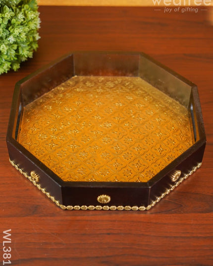 Brass Fitted Hexagon Shape Tray - 13 Inch Wl3816 Wooden Trays
