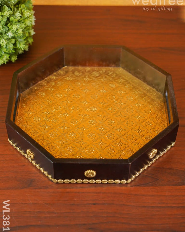 Brass Fitted Hexagon Shape Tray - 13 Inch Wl3816 Wooden Trays