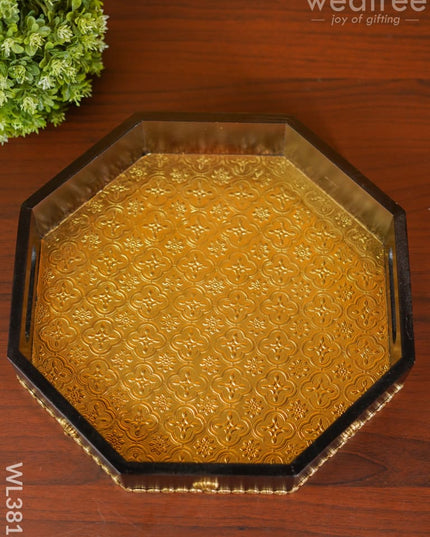 Brass Fitted Hexagon Shape Tray - 13 Inch Wl3816 Wooden Trays