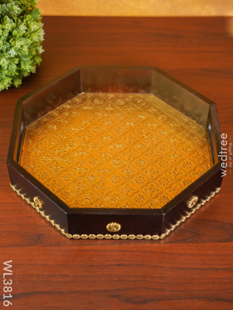 Brass Fitted Hexagon Shape Tray - 13 Inch Wl3816 Wooden Trays