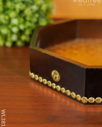 Brass Fitted Hexagon Shape Tray - 13 Inch Wl3816 Wooden Trays
