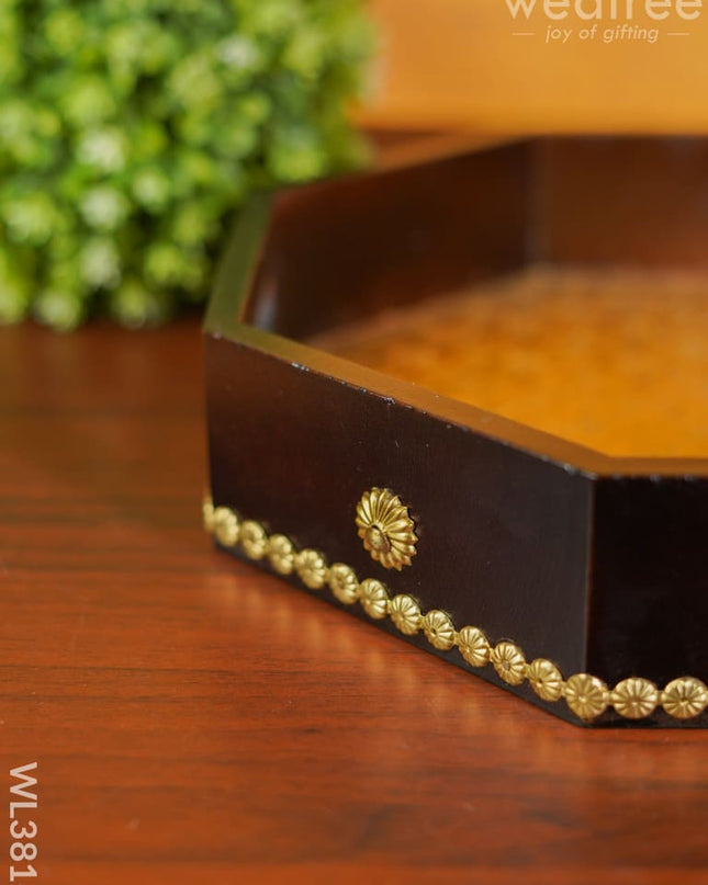 Brass Fitted Hexagon Shape Tray - 13 Inch Wl3816 Wooden Trays