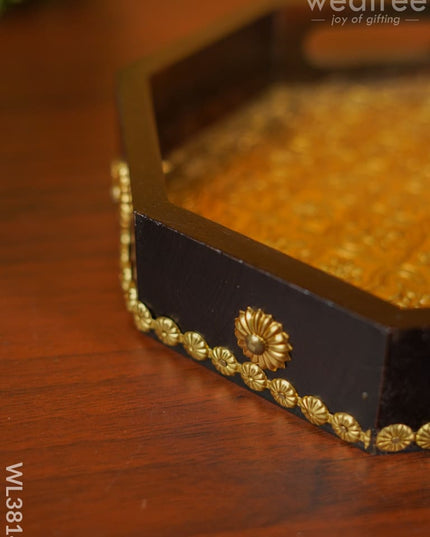 Brass Fitted Hexagon Shape Tray - 9 Inch Wl3814 Wooden Trays