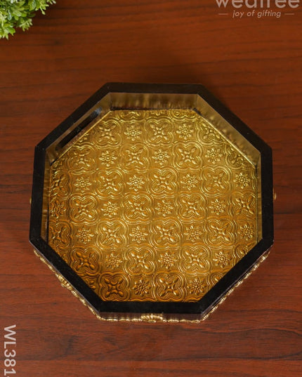 Brass Fitted Hexagon Shape Tray - 9 Inch Wl3814 Wooden Trays