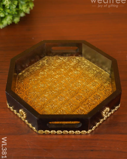 Brass Fitted Hexagon Shape Tray - 9 Inch Wl3814 Wooden Trays