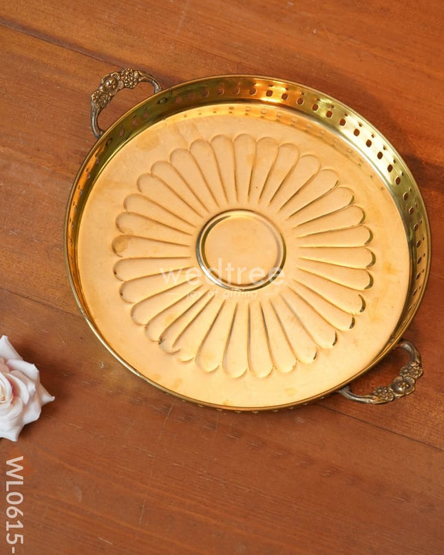 Brass Floral Designed Tray - Wl0615 10Inches Utility