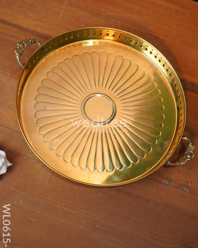 Brass Floral Designed Tray - Wl0615 12Inches Utility