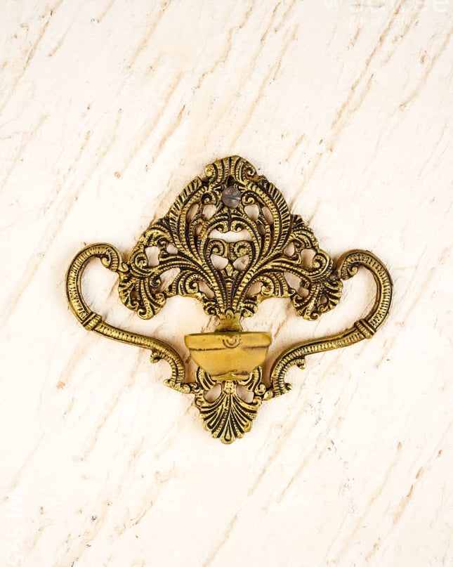 Brass Floral Wall Hanging with Diya - 6 inch - WL5957 - Brass Diya
