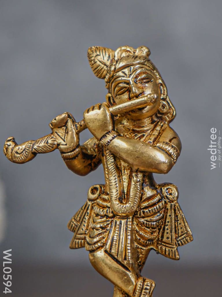 Brass Flute Krishna Idol - Brown Antique Finish Small Wl0594 Figurines