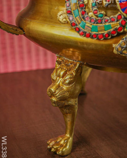 Brass Flute Krishna Urli With Diya And Bell - Wl3384