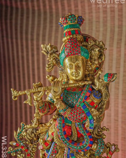 Brass Flute Krishna Urli With Diya And Bell - Wl3384