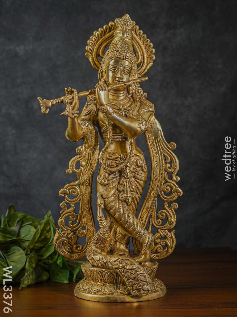 Brass Flute Krishna With Peacock - Wl3376 Figurines