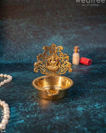 Brass Gajalakshmi Diya - 3 inch - WBG1916 - Brass Diya RG