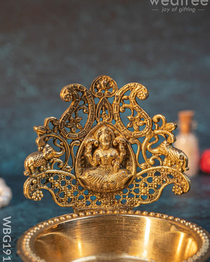 Brass Gajalakshmi Diya - 3 inch - WBG1916 - Brass Diya RG