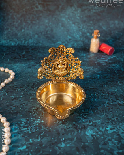 Brass Gajalakshmi Diya - 3 inch - WBG1916 - Brass Diya RG