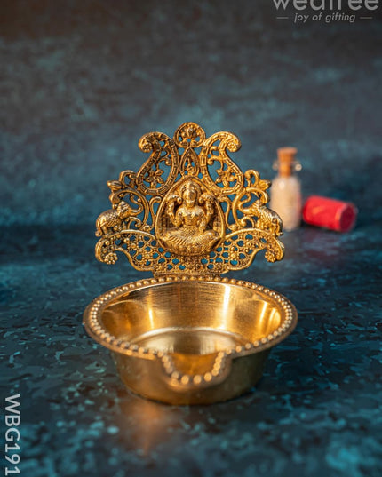 Brass Gajalakshmi Diya - 3 inch - WBG1916 - Brass Diya RG