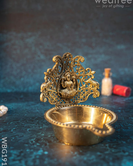 Brass Gajalakshmi Diya - 3 inch - WBG1916 - Brass Diya RG