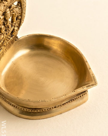 Brass - Gajalakshmi Diya - 5 inch - WL5137 - Brass Diya