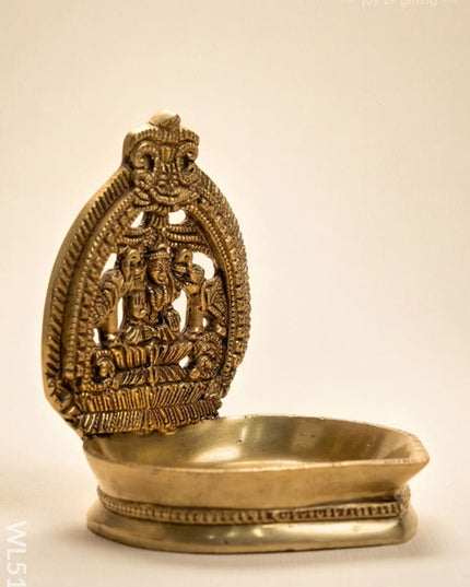 Brass - Gajalakshmi Diya - 5 inch - WL5137 - Brass Diya