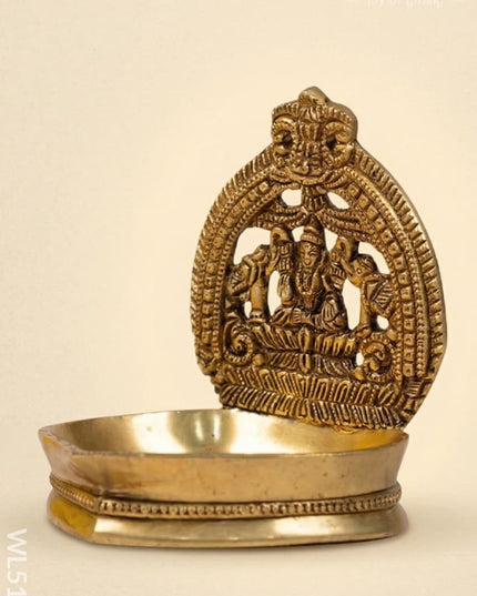 Brass - Gajalakshmi Diya - 5 inch - WL5137 - Brass Diya