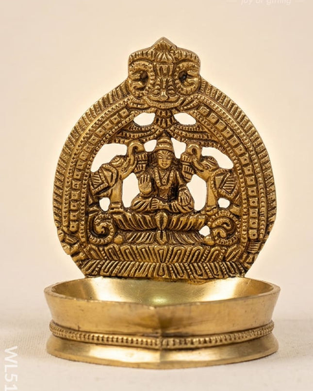Brass - Gajalakshmi Diya - 5 inch - WL5137 - Brass Diya