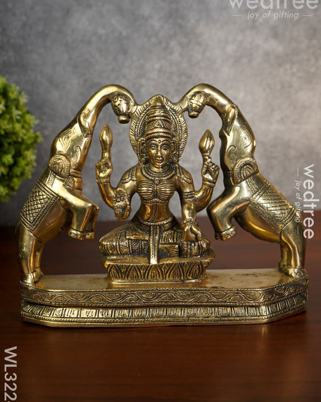 Brass Gajalakshmi With Elephant In Antique Finish - Wl3224 Figurines