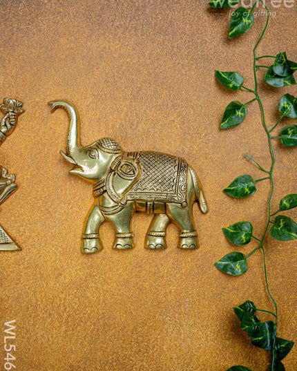 Brass Gajalakshmi with Elephant Wall Hanging - 10 inch - WL5464 - Brass Wall Hanging