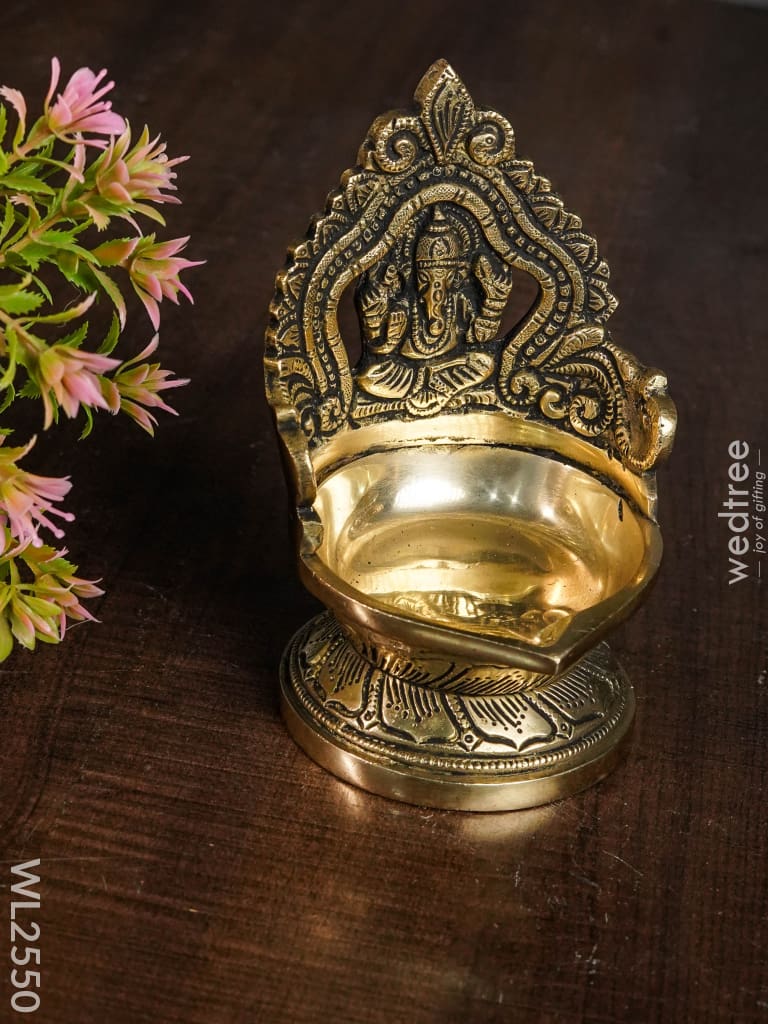 Brass Ganesh Diya With Round Base - Wl2550