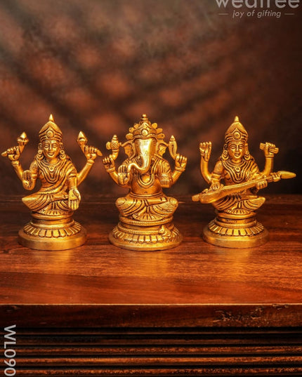 Brass Ganesh-Lakshmi-Saraswathi Idols - Wl0909 Figurines