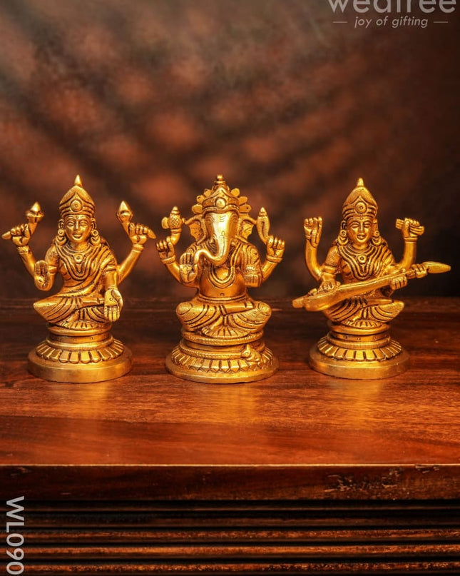 Brass Ganesh-Lakshmi-Saraswathi Idols - Wl0909 Figurines