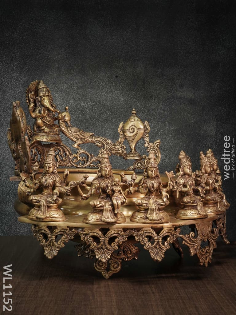 Brass Ganesh Urli With Ashtalakshmi - Wl1152