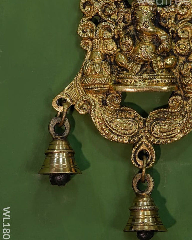 Brass Ganesh Wall Hanging With Bells (Black Antique Finish) - Wl1808 Figurines