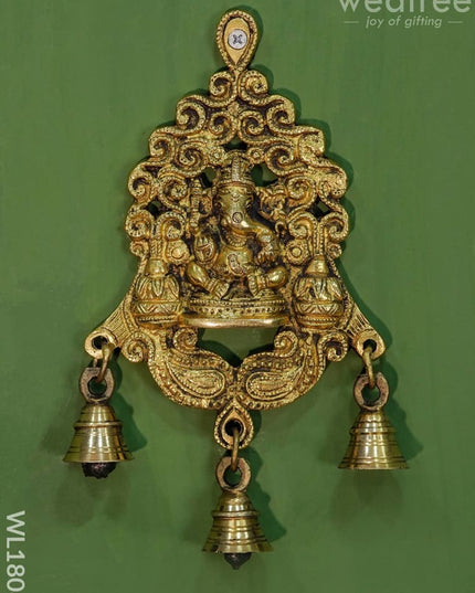 Brass Ganesh Wall Hanging With Bells (Black Antique Finish) - Wl1808 Figurines