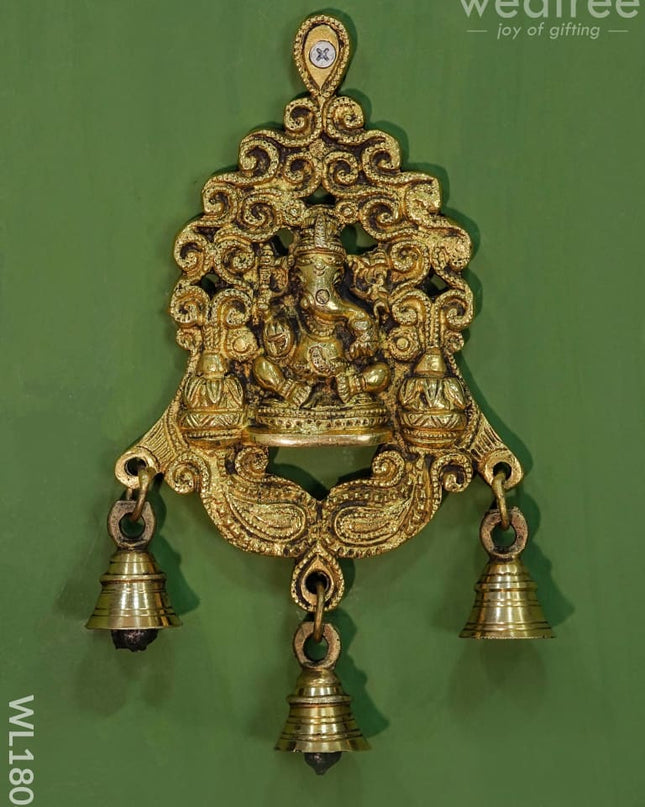 Brass Ganesh Wall Hanging With Bells (Black Antique Finish) - Wl1808 Figurines