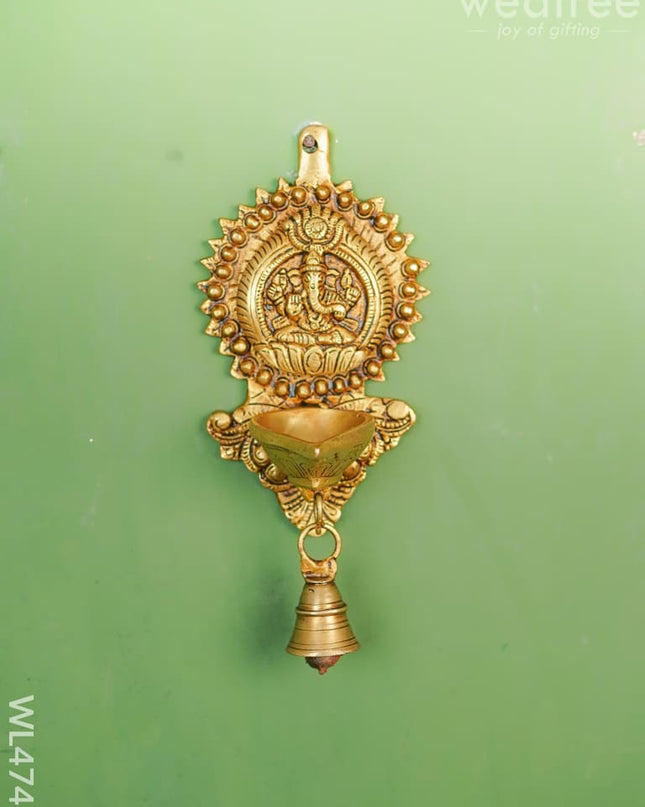 Brass Ganesha Diya With Bell Wall Hanging - 8 Inch Wl4746
