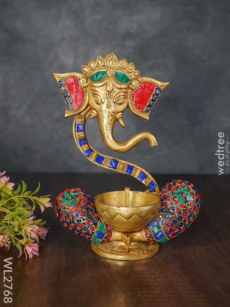 Brass Ganesha Diya With Stone Work - Wl2768