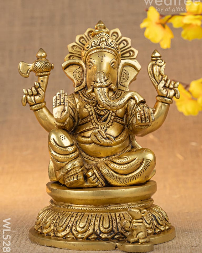 Brass Ganesha Idol - 7 inch - WL5285 - Brass Figurines