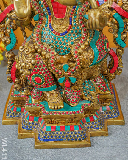 Brass Ganesha Idol With Stone Work - Wl4110 Figurines