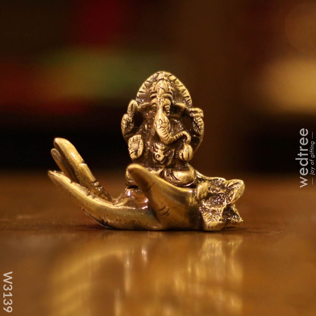 Brass Ganesha In Hand - W3139 Divine Return Gifts