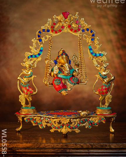 Brass Ganesha On Jhoola - Wl0558 1 Figurines