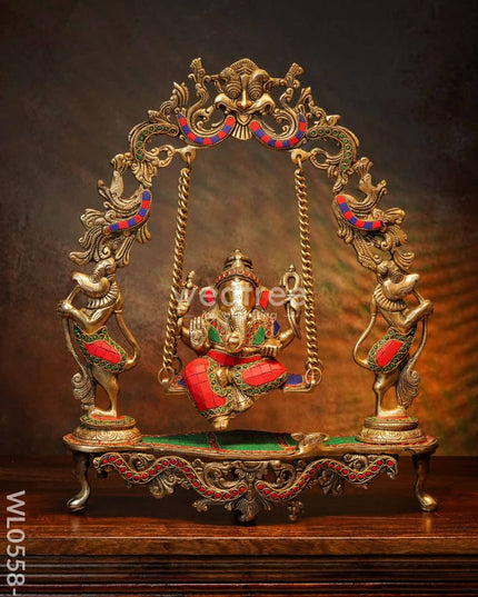 Brass Ganesha On Jhoola - Wl0558 2 Figurines