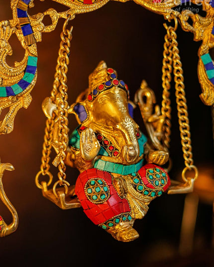 Brass Ganesha On Jhoola - Wl0558 Figurines