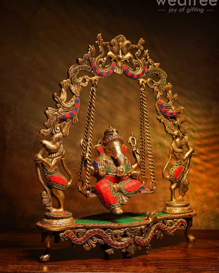 Brass Ganesha On Jhoola - Wl0558 Figurines