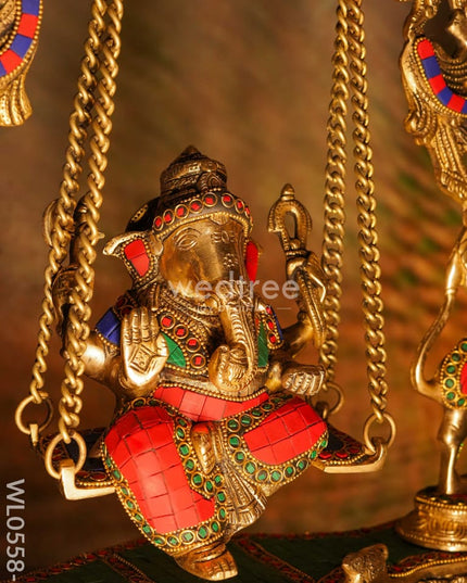 Brass Ganesha On Jhoola - Wl0558 Figurines